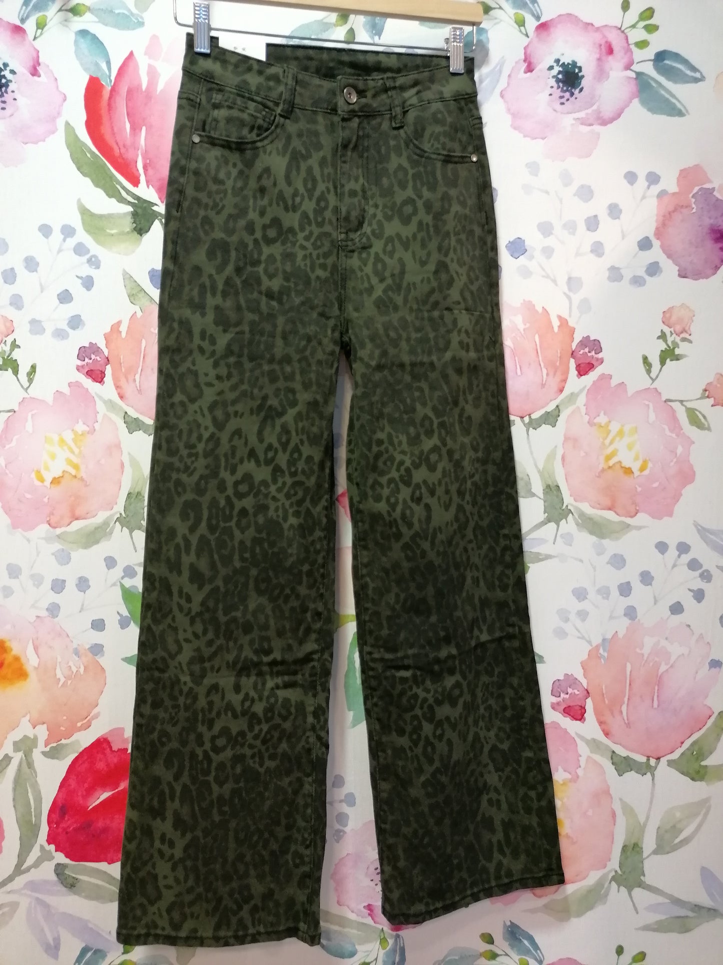 Pantaloni palazzo in denim animalier VERDE