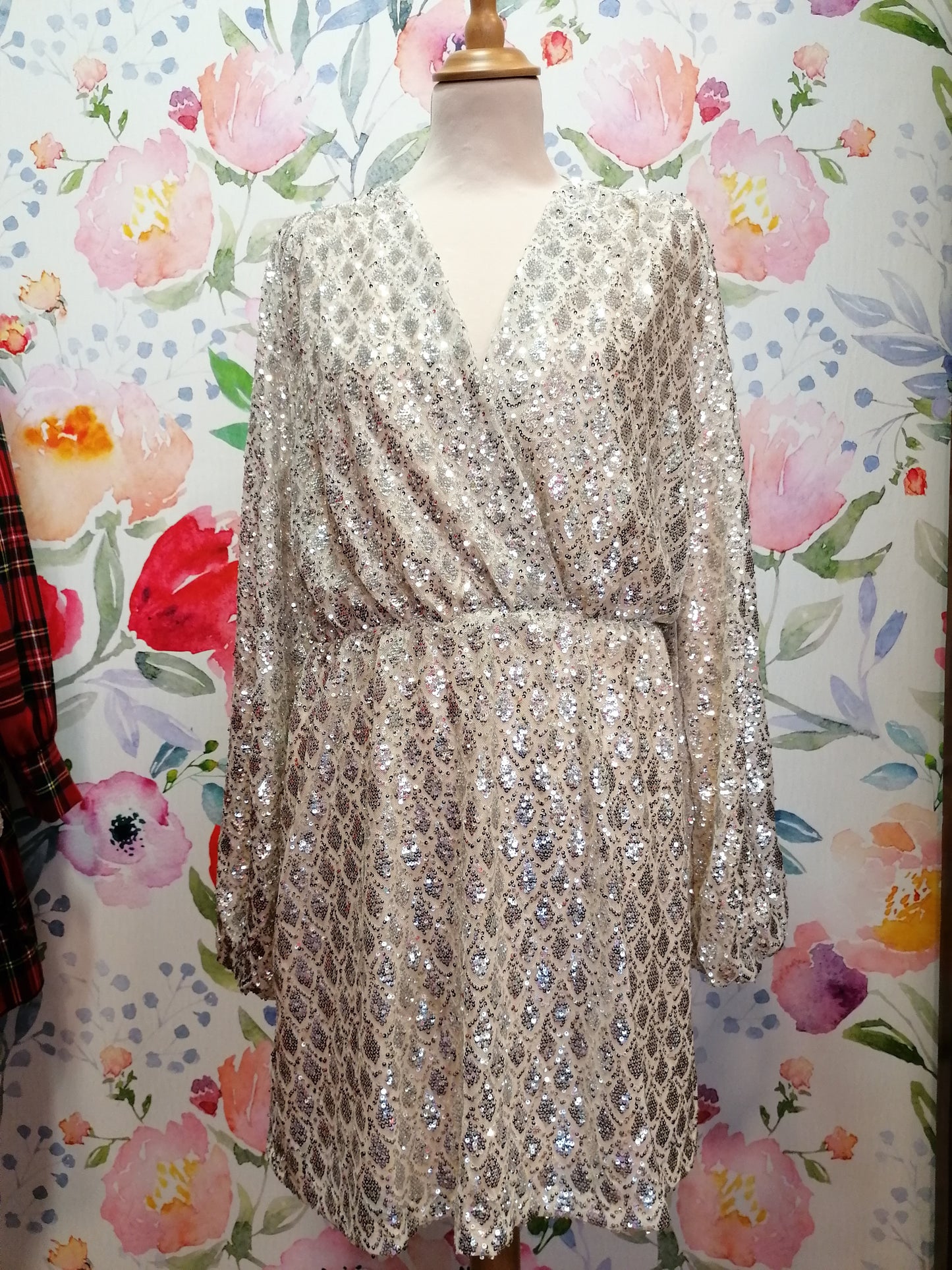 Abito paillettes scollo portafoglio - WHITE