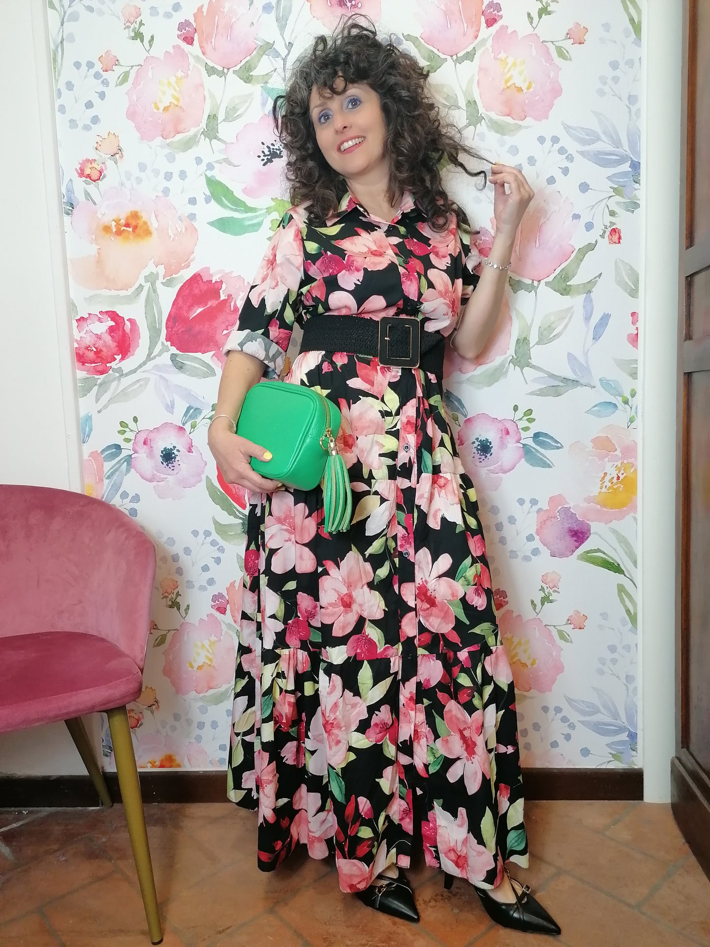 Abito lungo fiori di cotone
