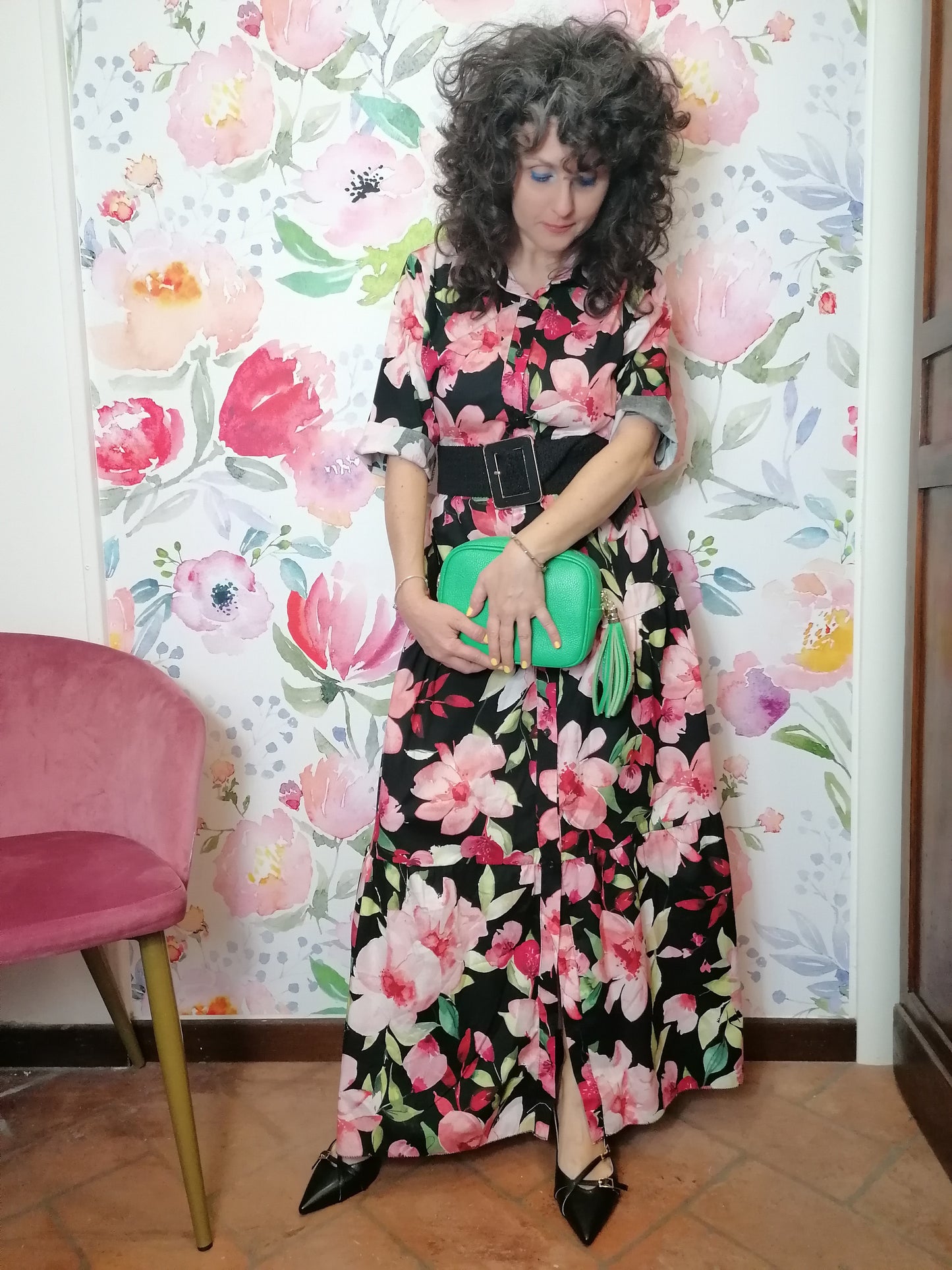 Abito lungo fiori di cotone