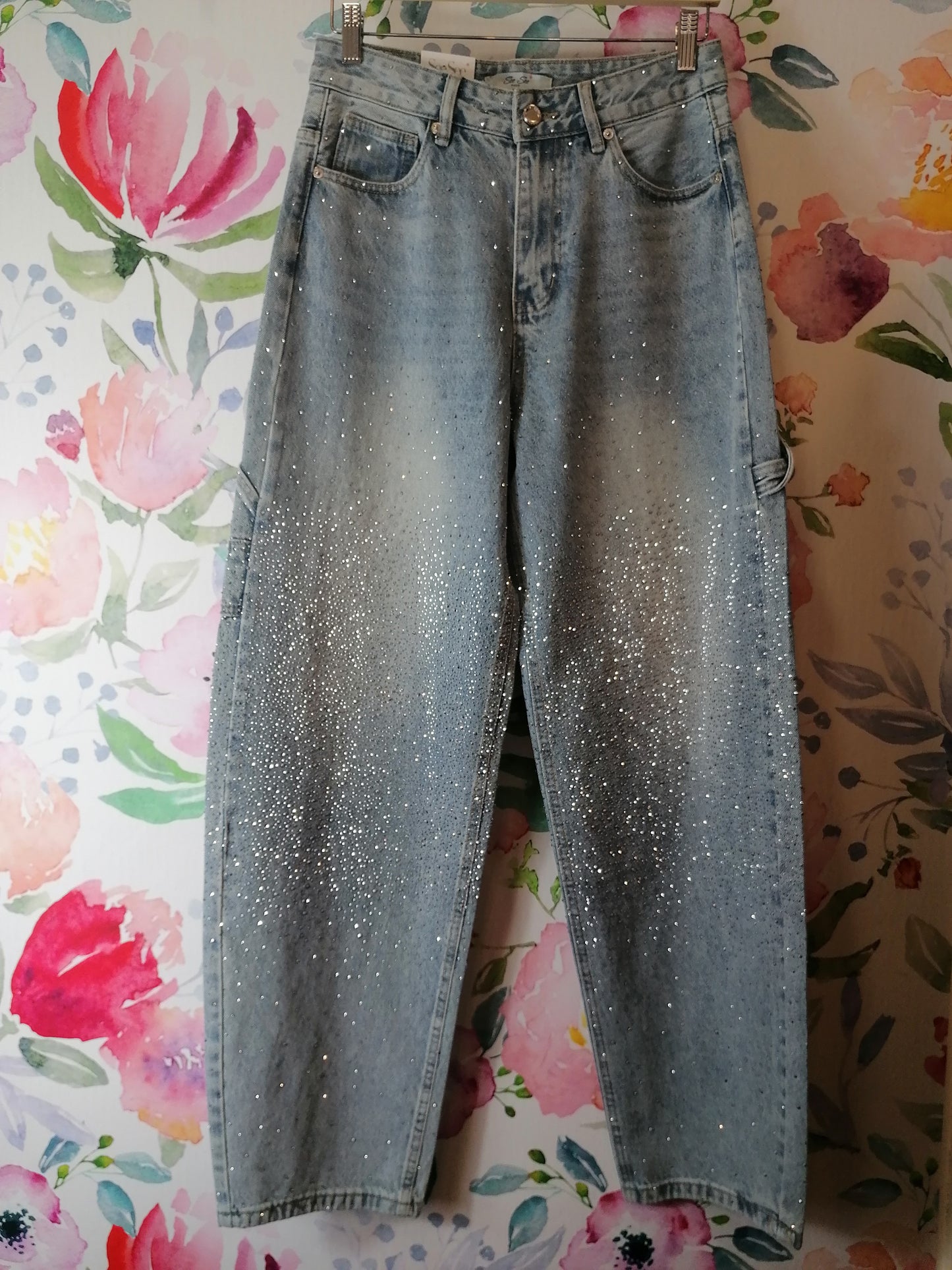 Jeans denim Mod. barrel brillantini