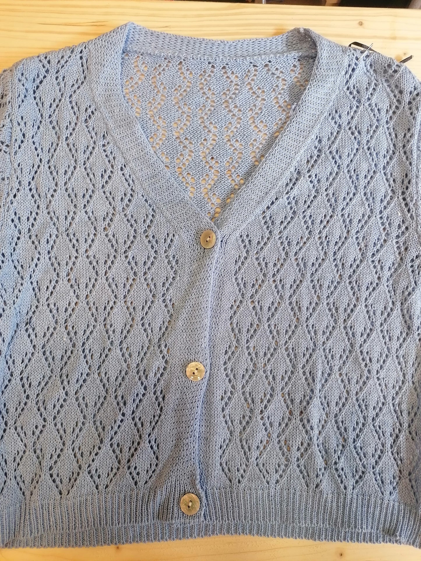 Cardigan 3 bottoni traforato cotone maniche corte