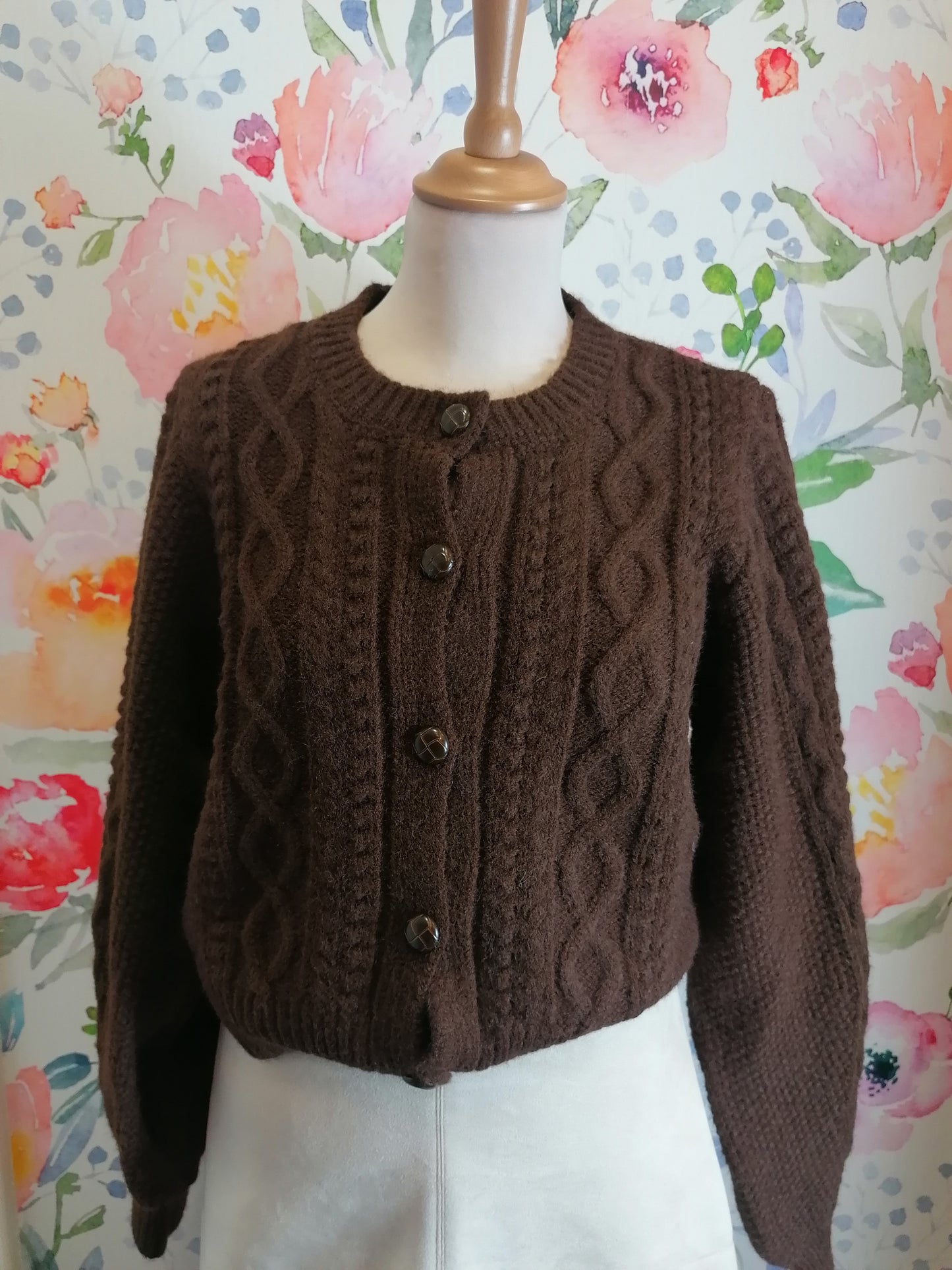 Cardigan intrecciato crop CIOCCOLATO