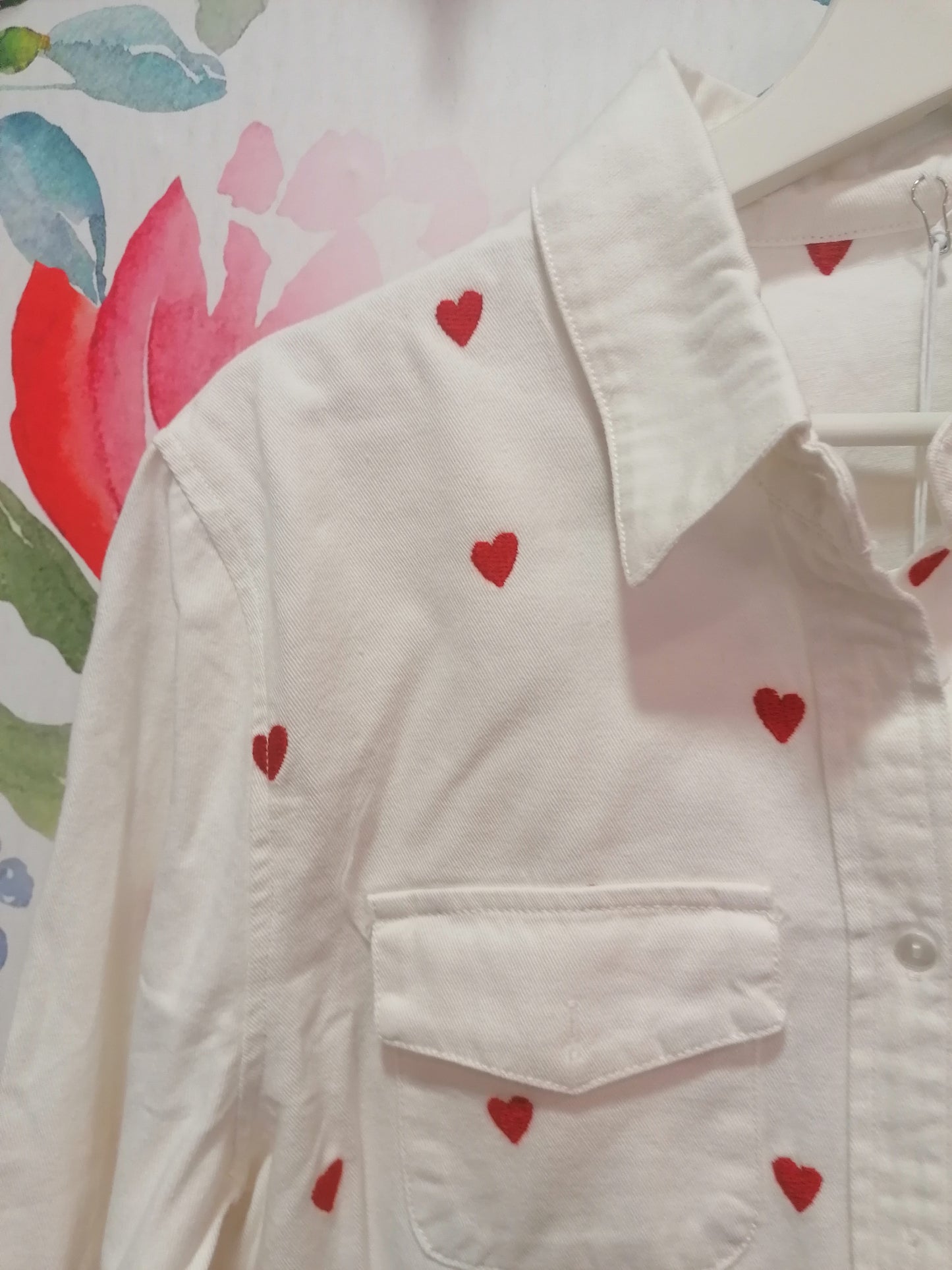 Camicia jeans denim cuori bianca