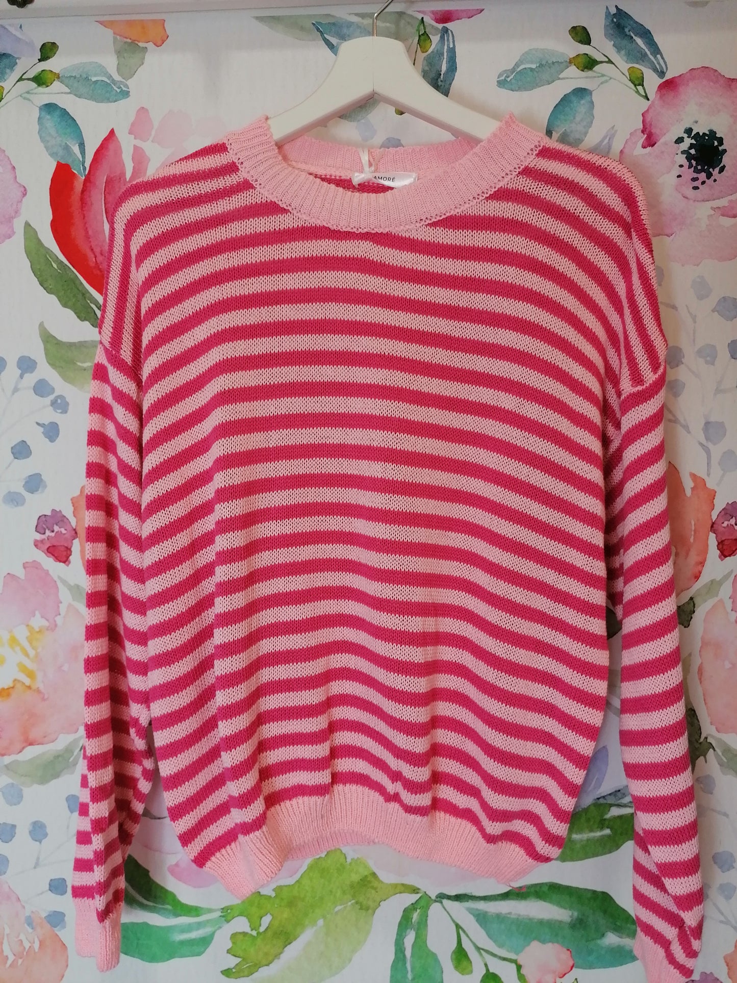 Maglioncino di cotone a righe fucsia