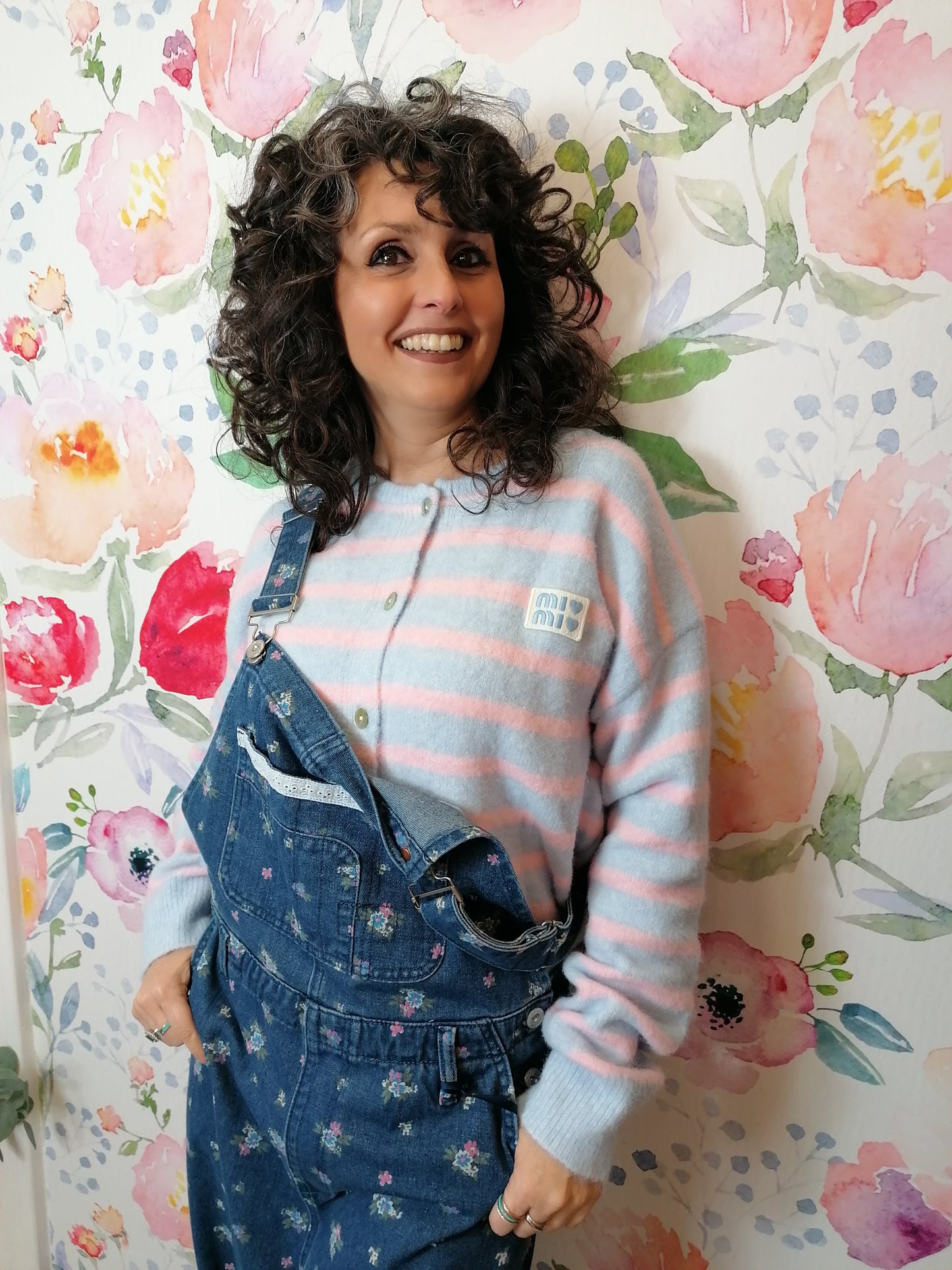 Cardigan a righe rosa/celeste