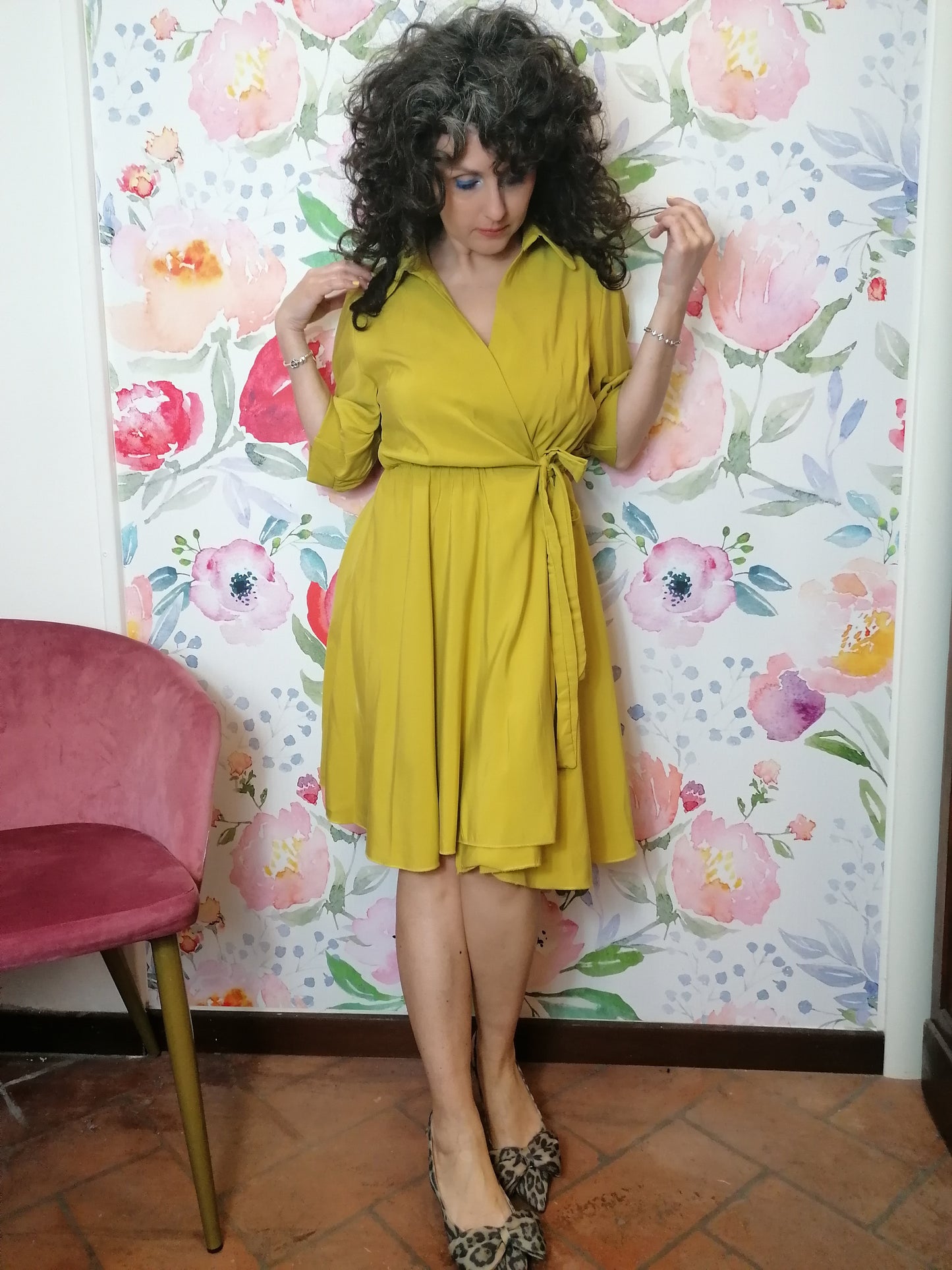 Abito in viscosa portafoglio con maniche 3/4