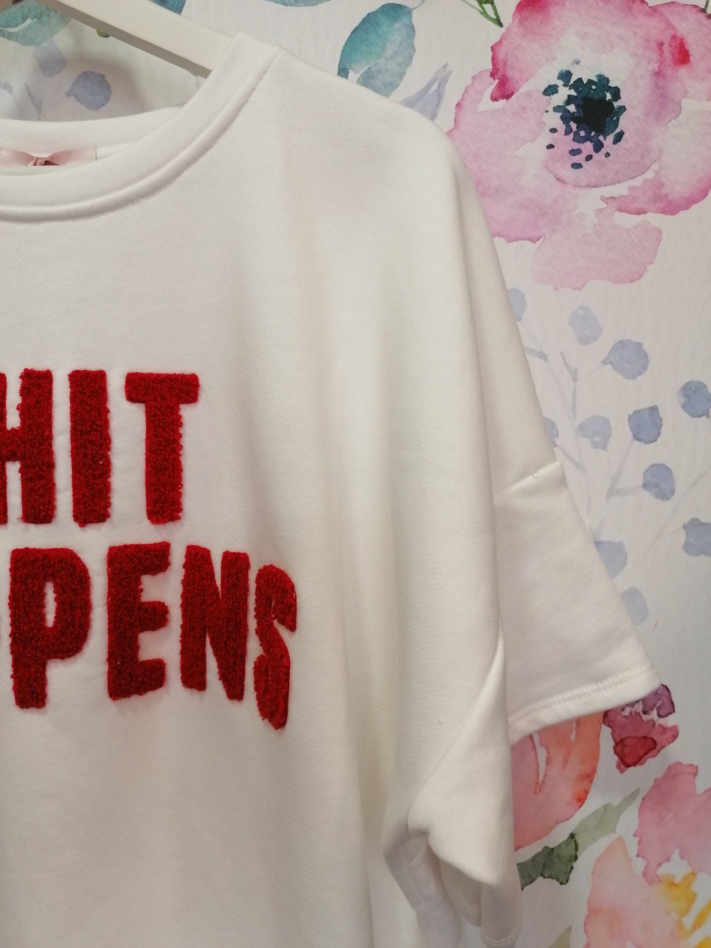 Felpa garzata maniche corte SHIT HAPPENS