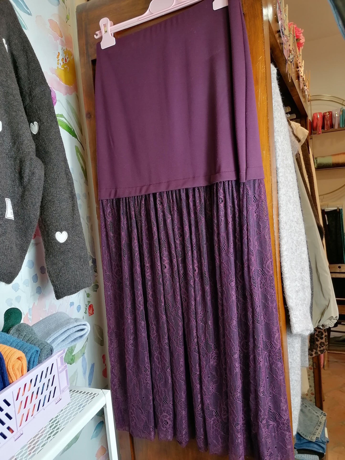 Gonna cotone e pizzo borgogna