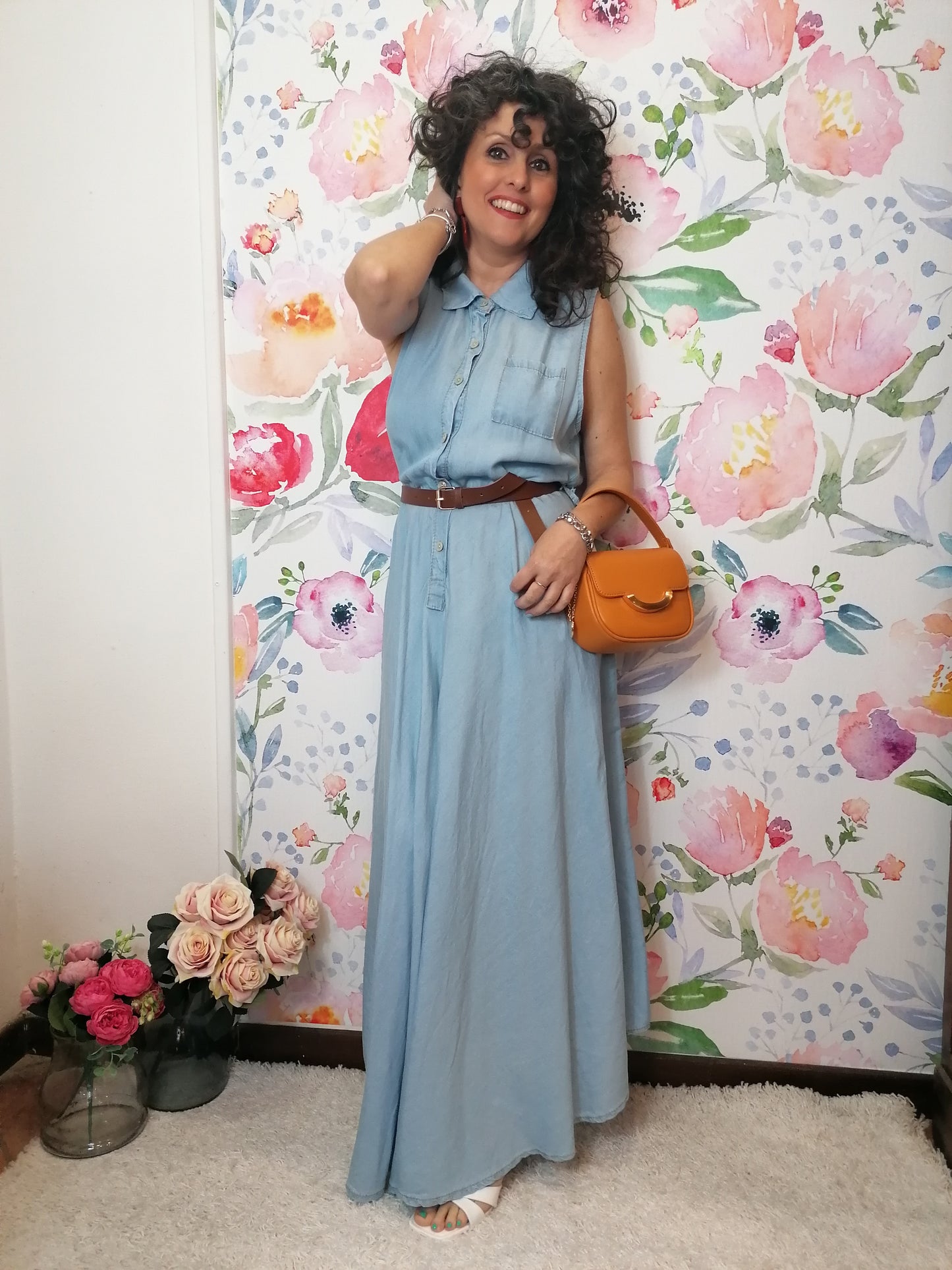 Abito lungo denim smanicato