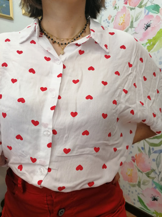 Camicia maniche corte viscosa CUORI ROSSI