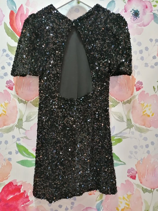 Abito paillettes con schiena scoperta NERO