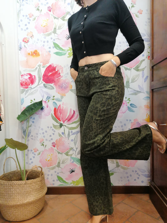 Pantaloni palazzo in denim animalier VERDE