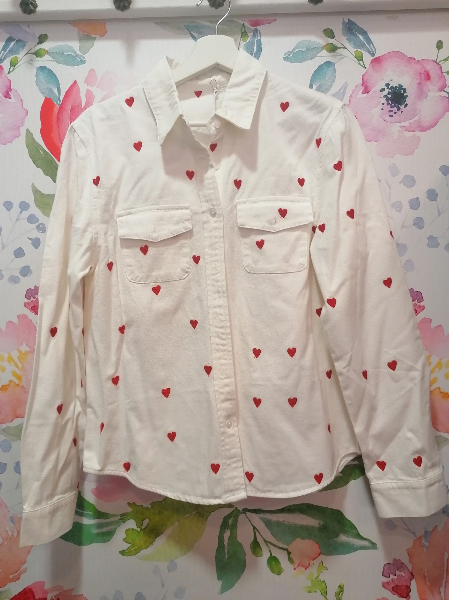 Camicia jeans denim cuori bianca