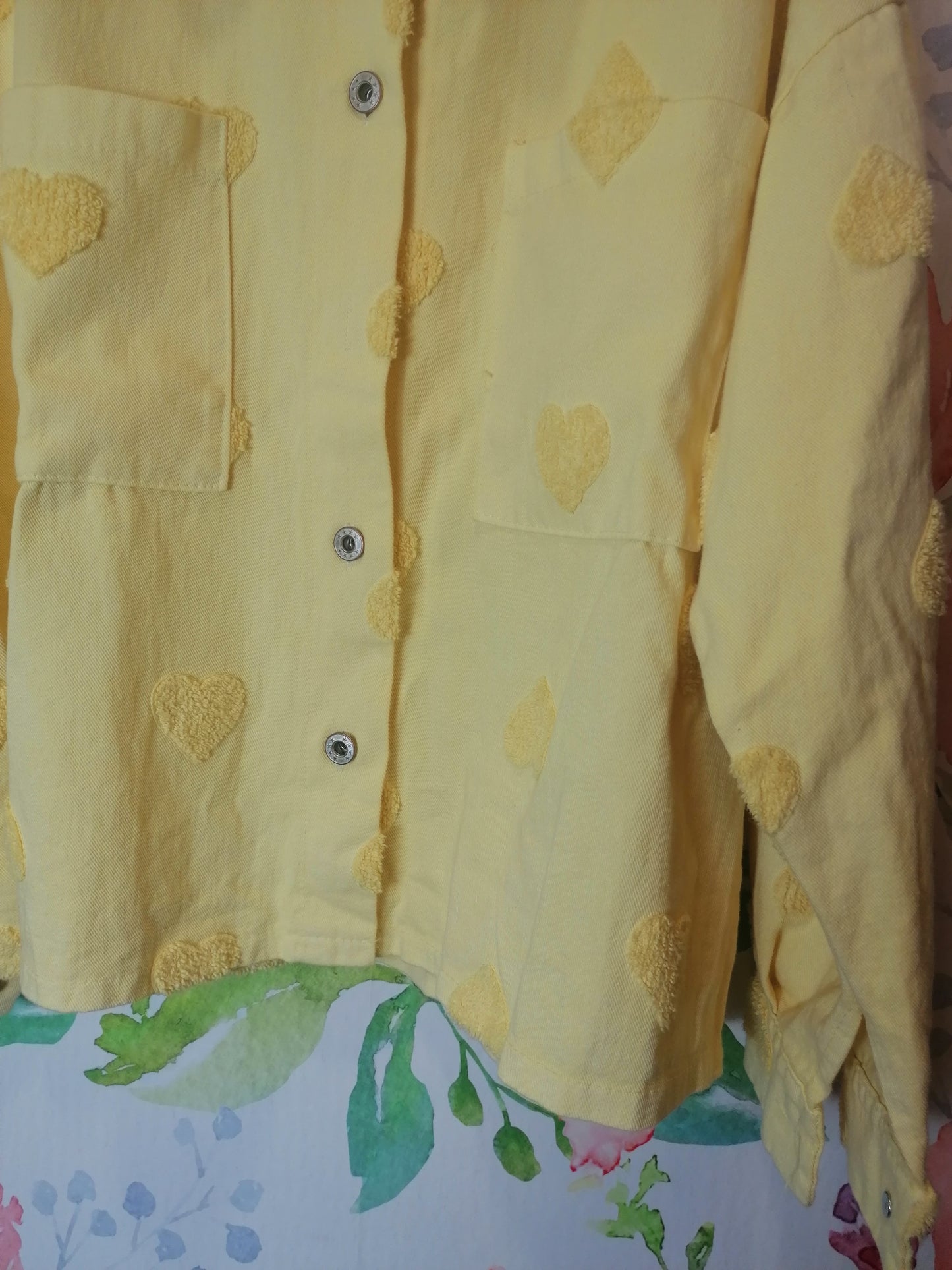 Camicia denim overshirt con cuori in spugna gialla