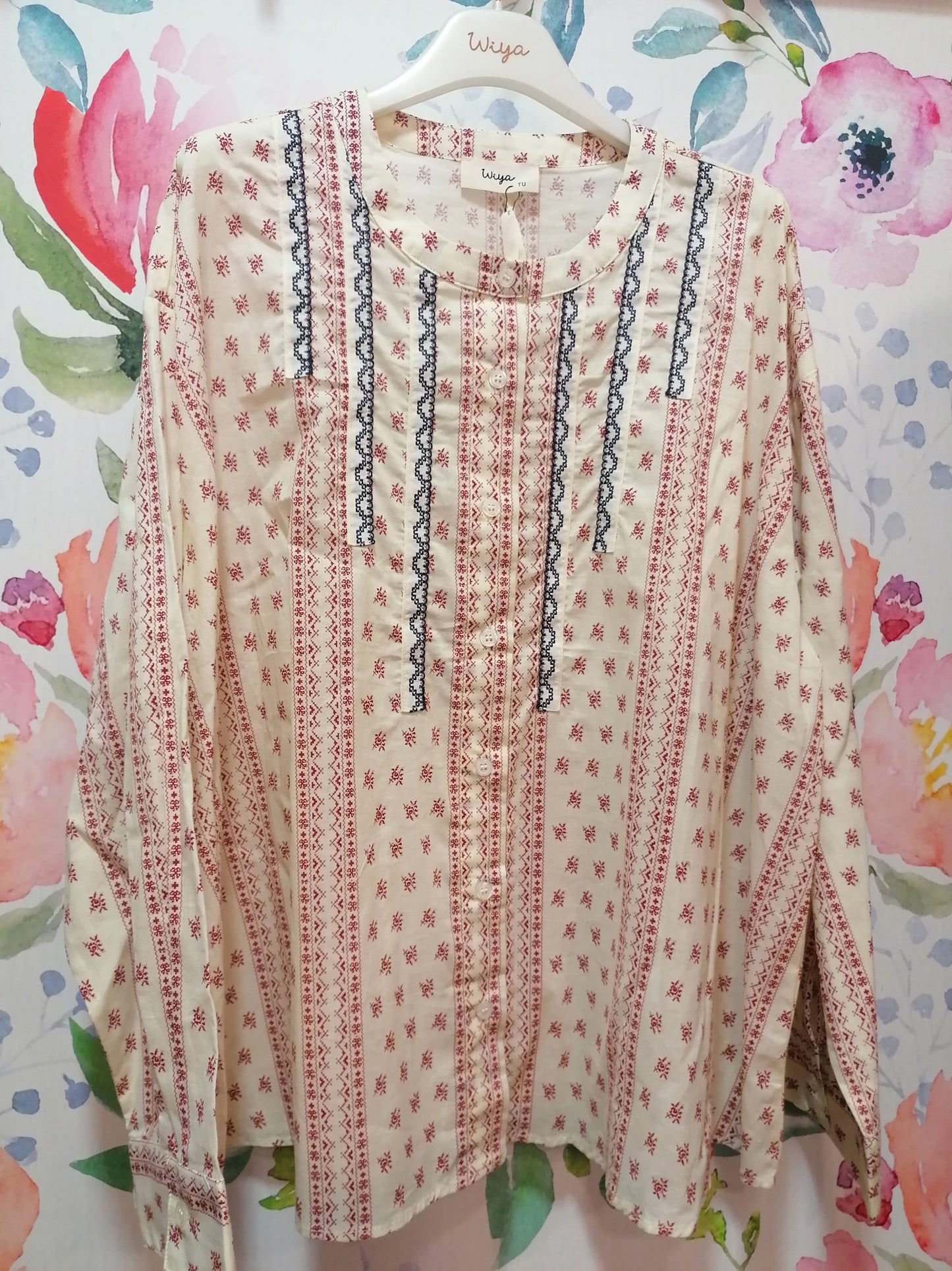 Blusa romantica collo rotondo rossa