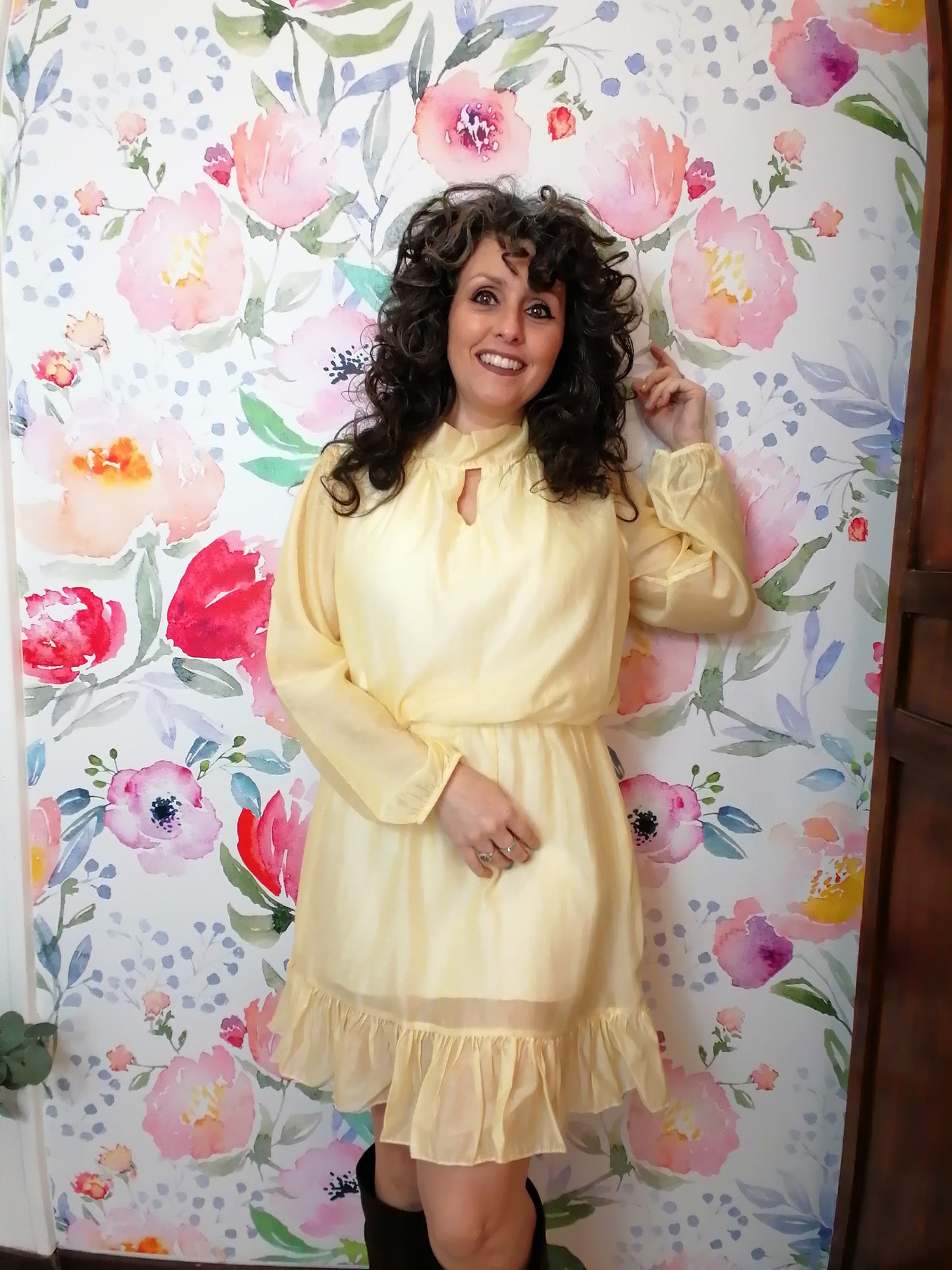 Abito romantico micro pois giallo