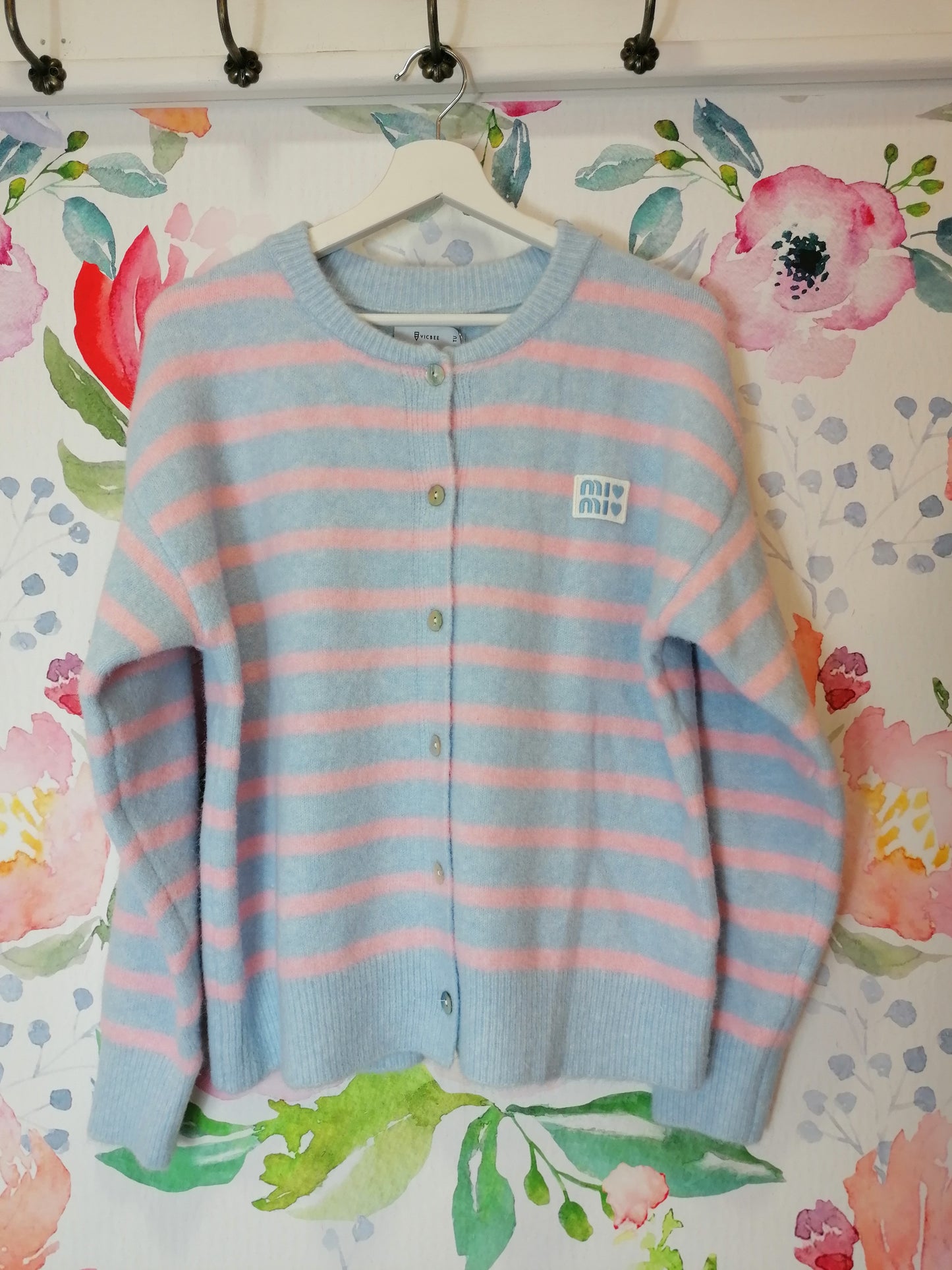 Cardigan a righe rosa/celeste