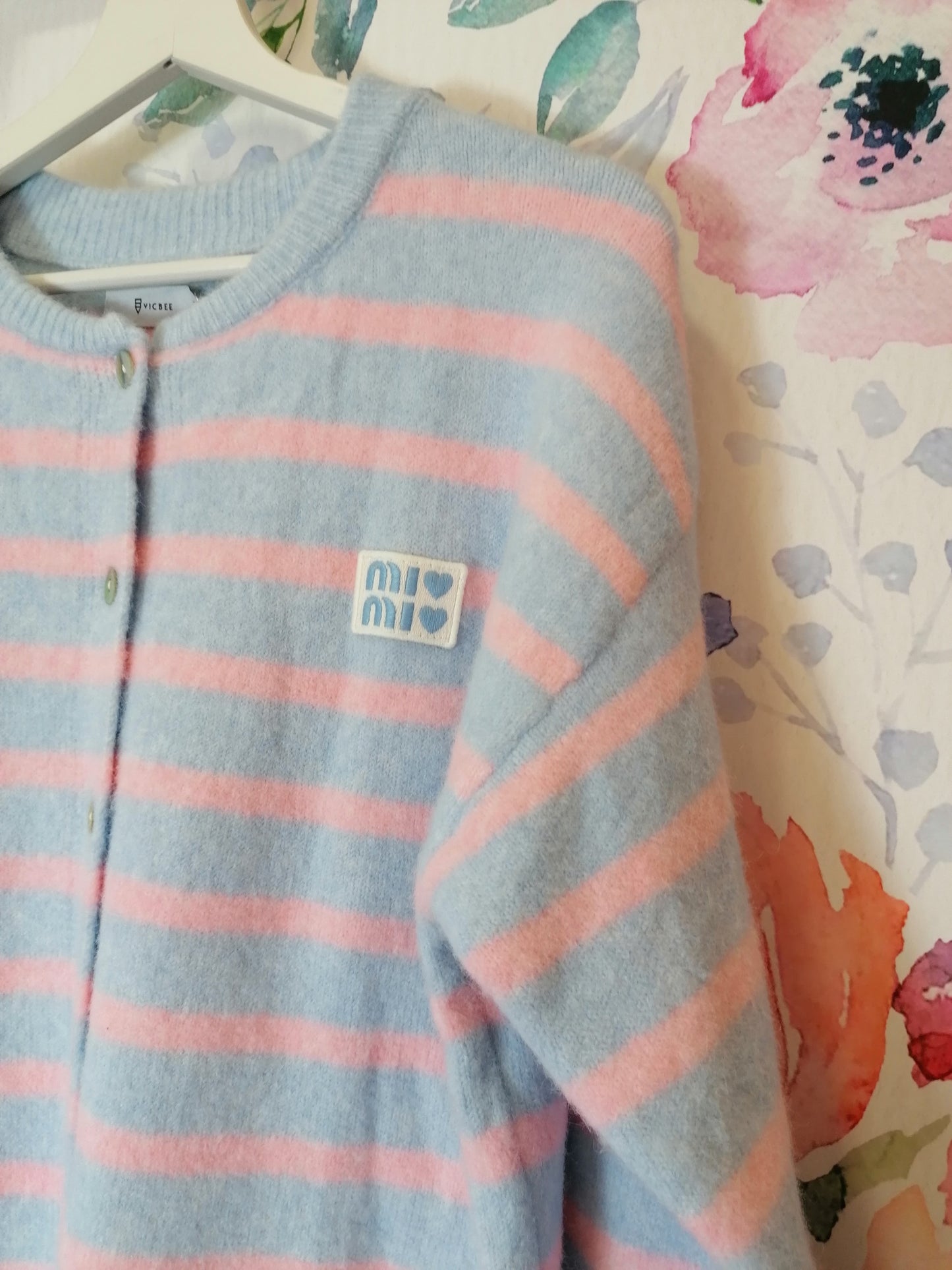 Cardigan a righe rosa/celeste