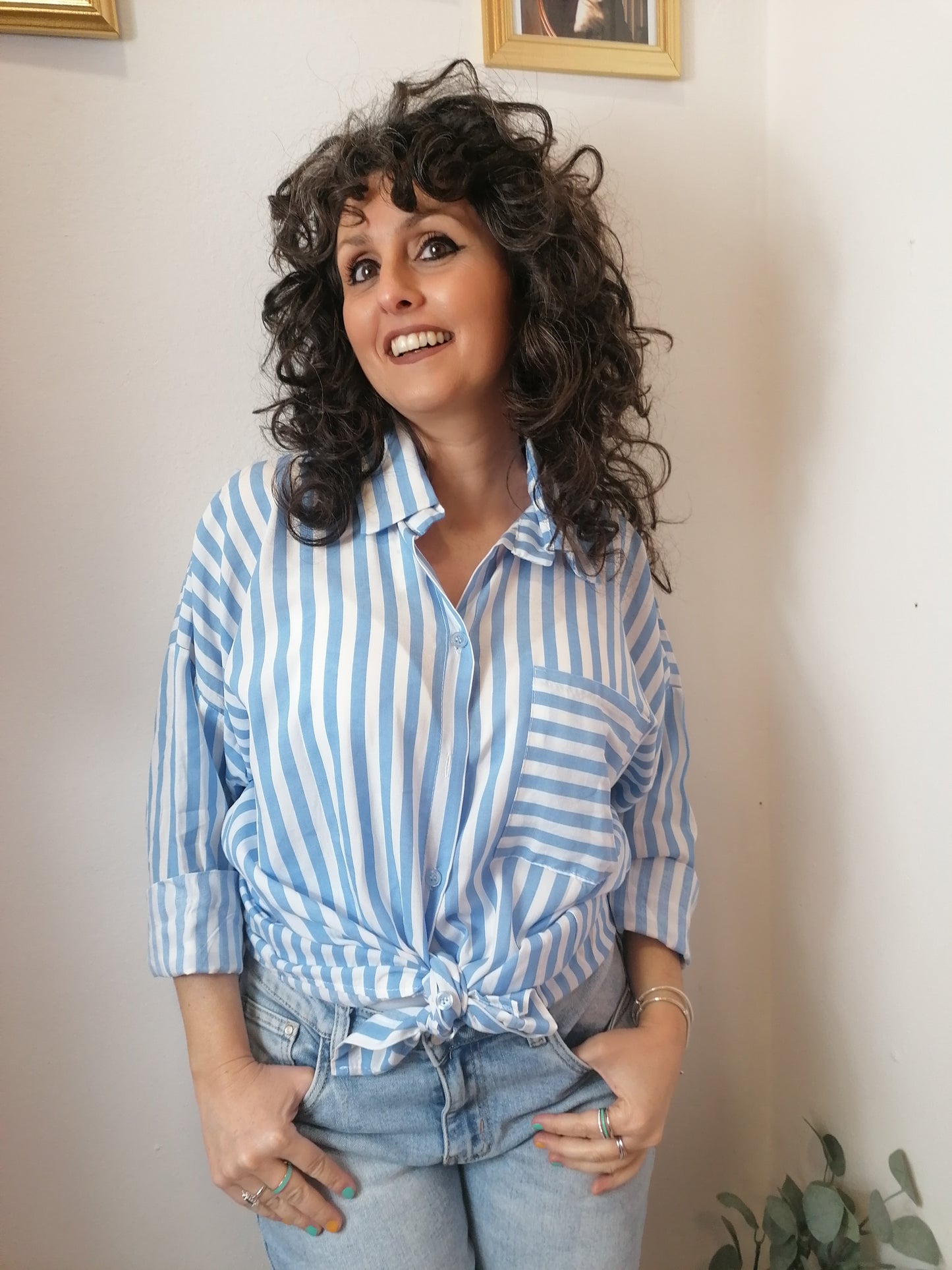 Camicia a righe celeste