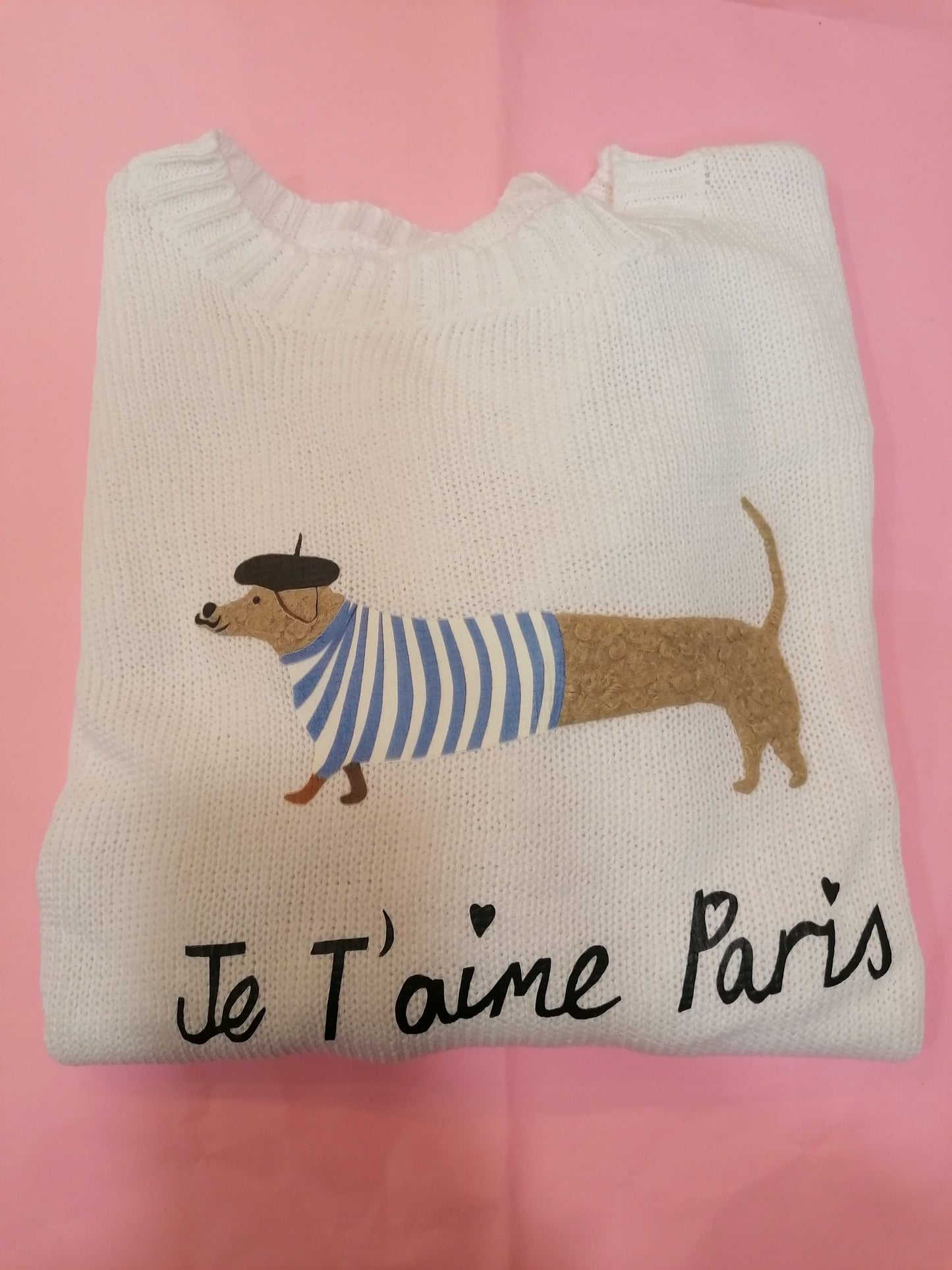 Maglioncino cotone bassotto "Je t'aime Paris"