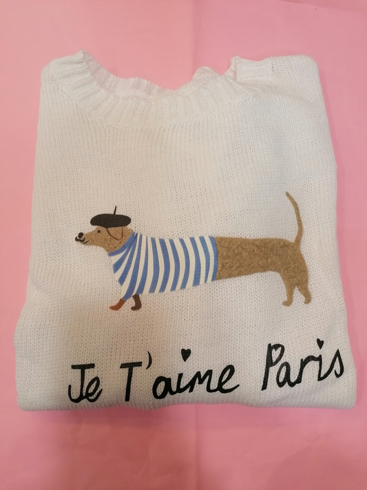 Maglioncino cotone bassotto "Je t'aime Paris"