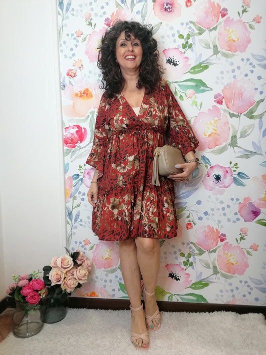 Abito jungle rosso in cotone
