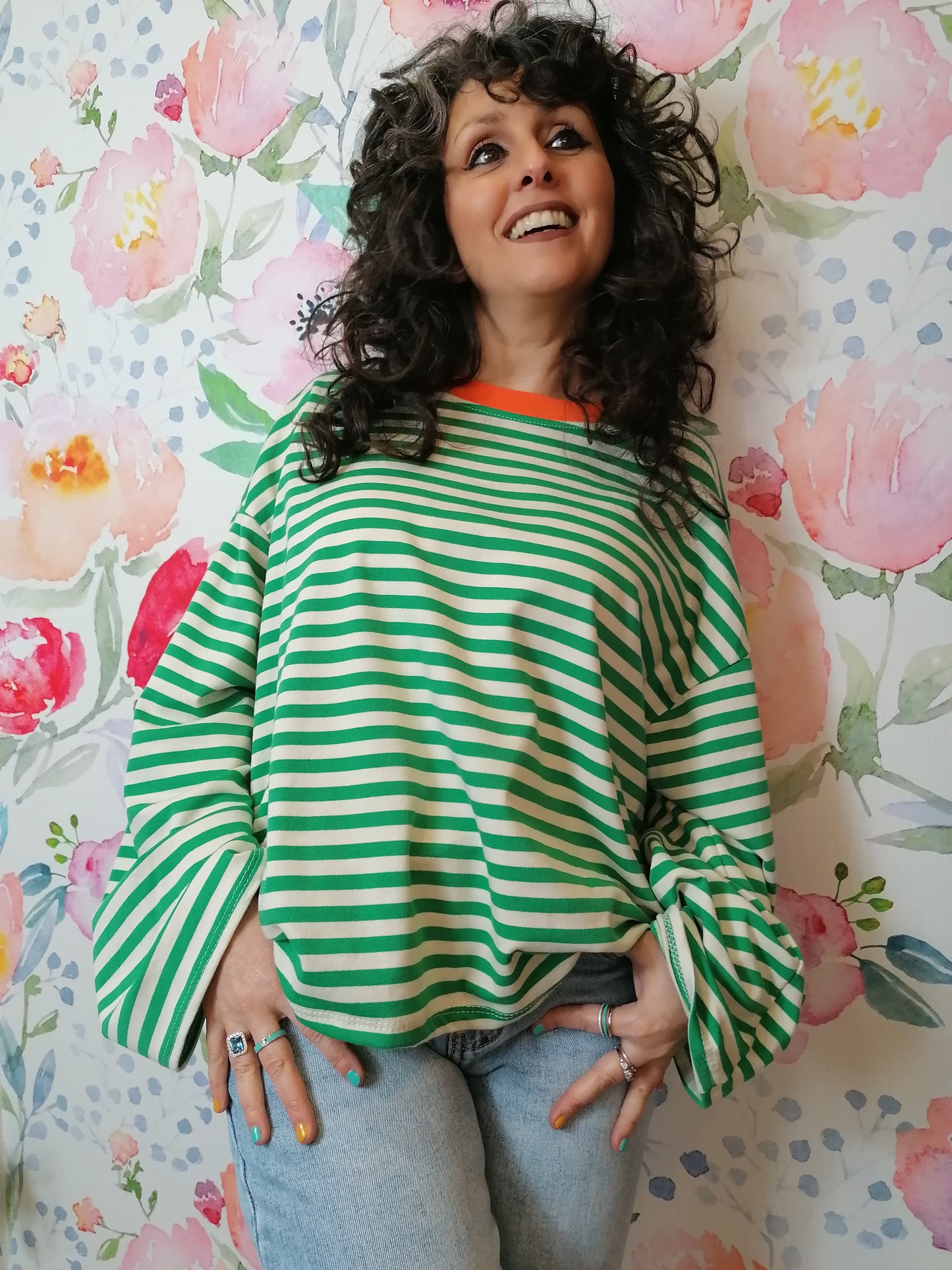 Maglia a righe manica ampia verde