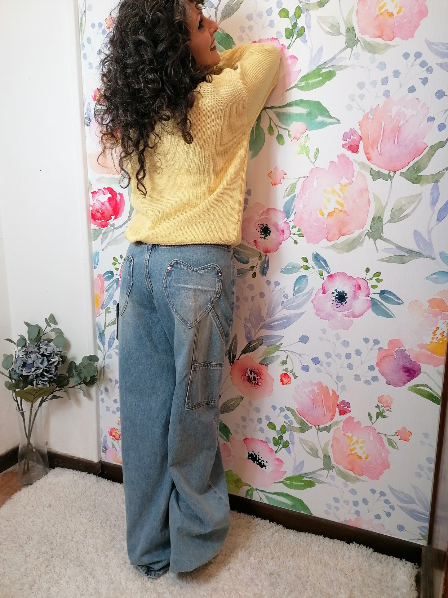 Jeans barrel con tasche a cuore