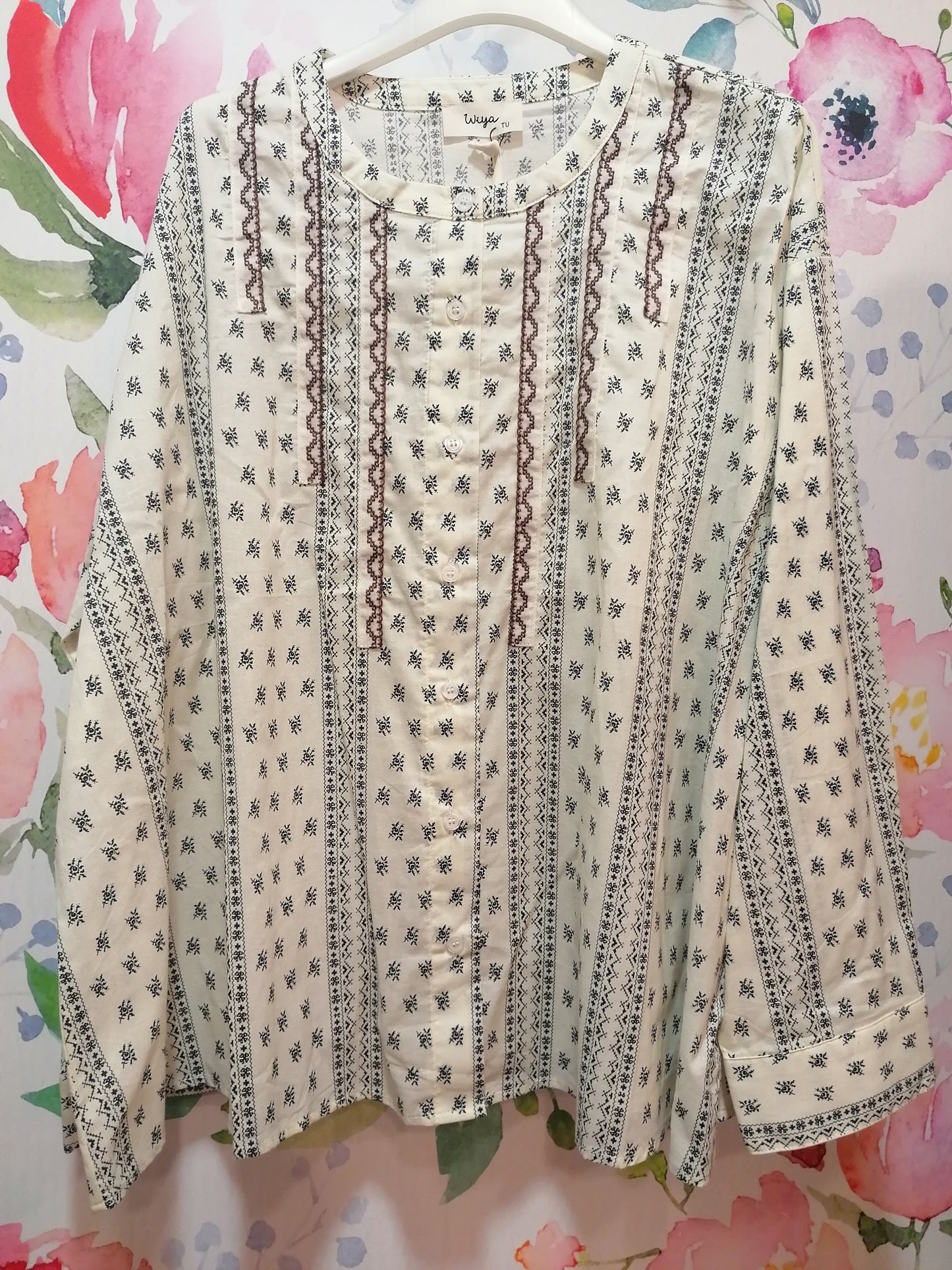 Blusa romantica collo rotondo blu