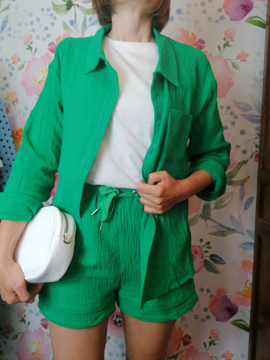 Completo cotone basic camicia+ shorts