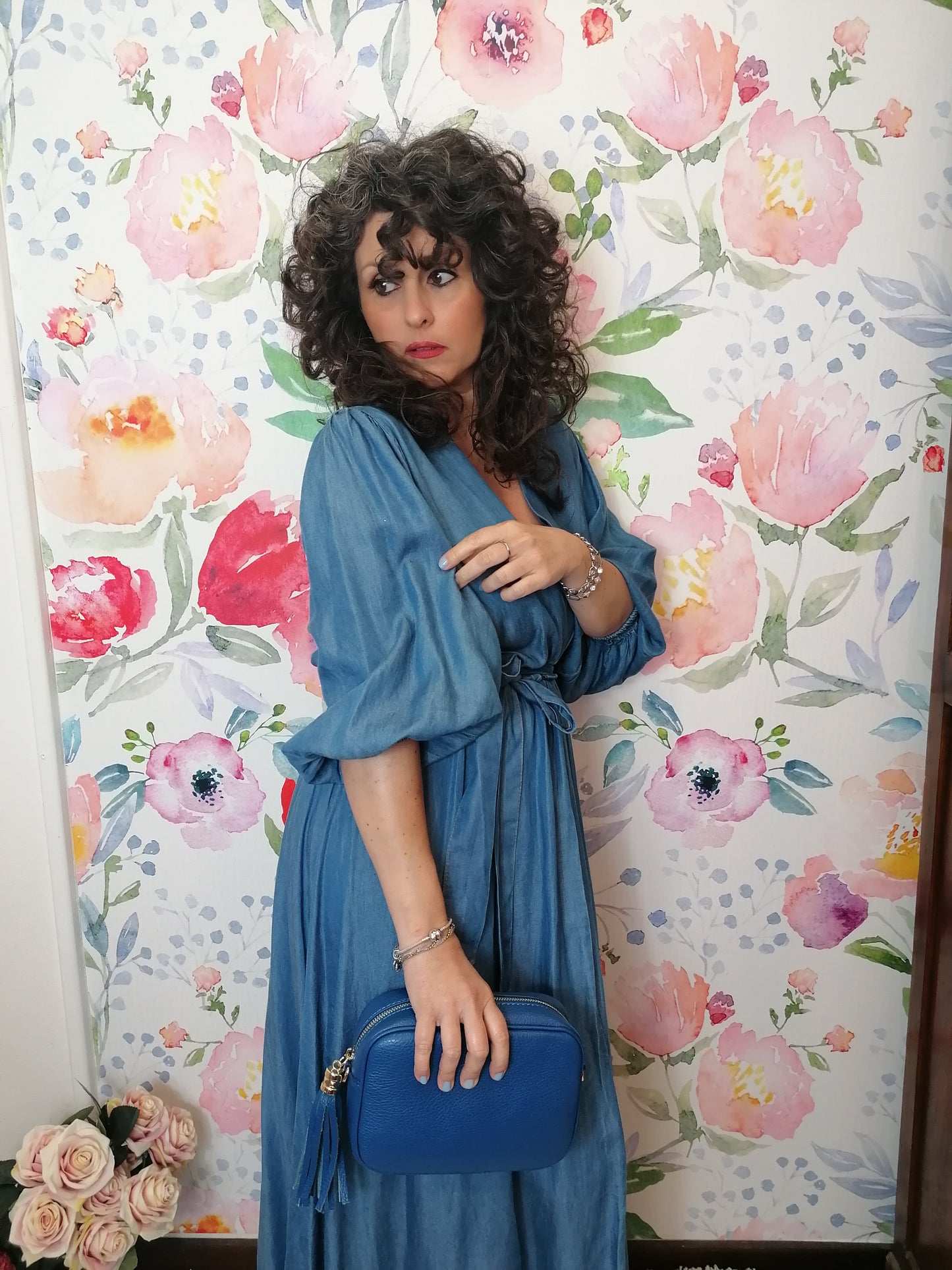 Abito lungo denim scollo portafoglio
