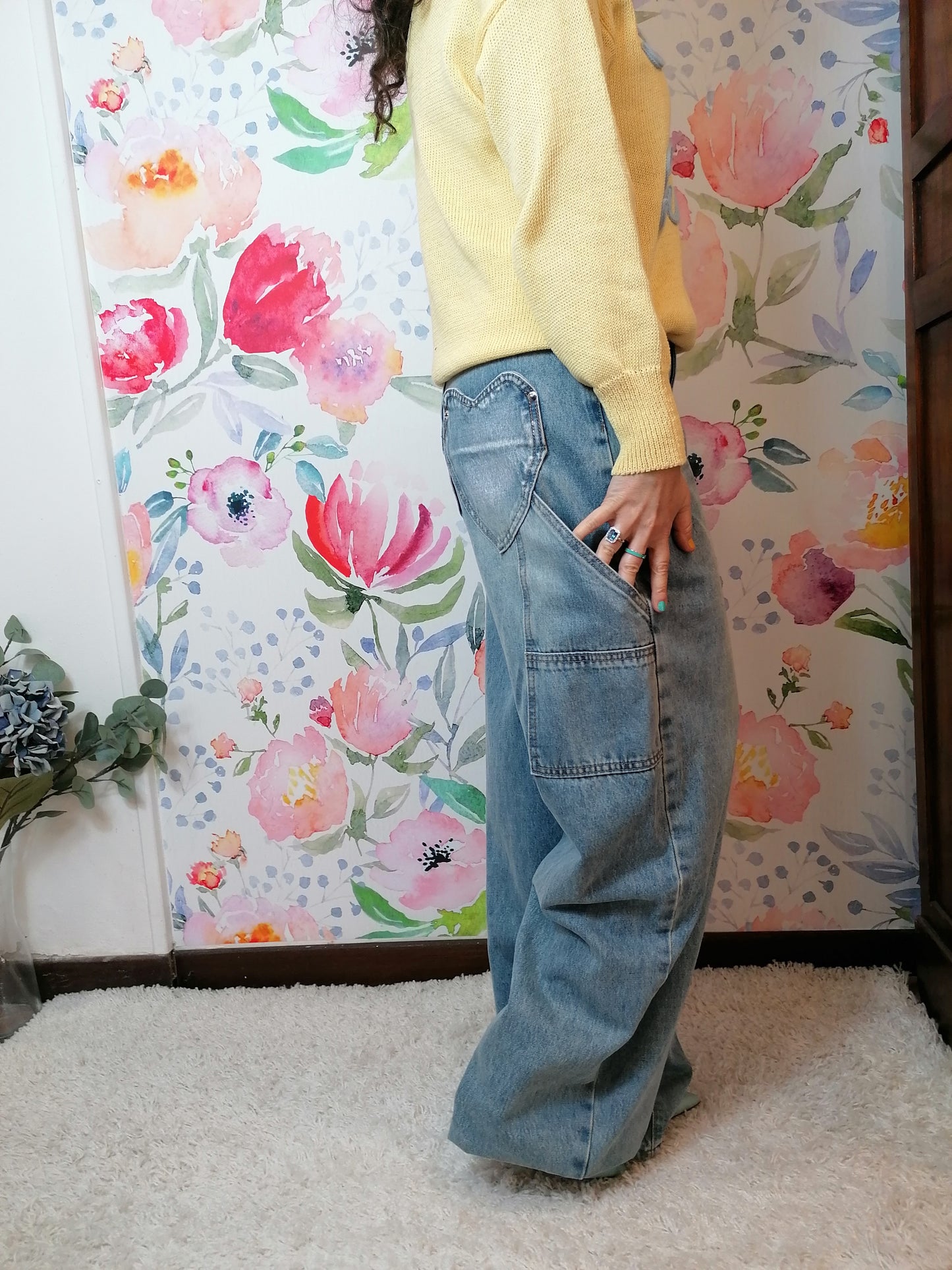 Jeans barrel con tasche a cuore