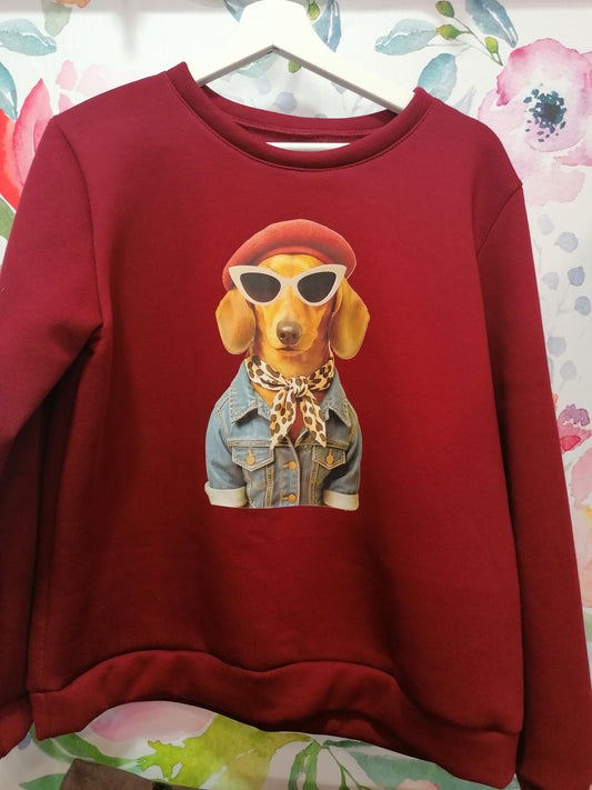 Felpa cagnolino fashion occhiali - felpata BORGOGNA