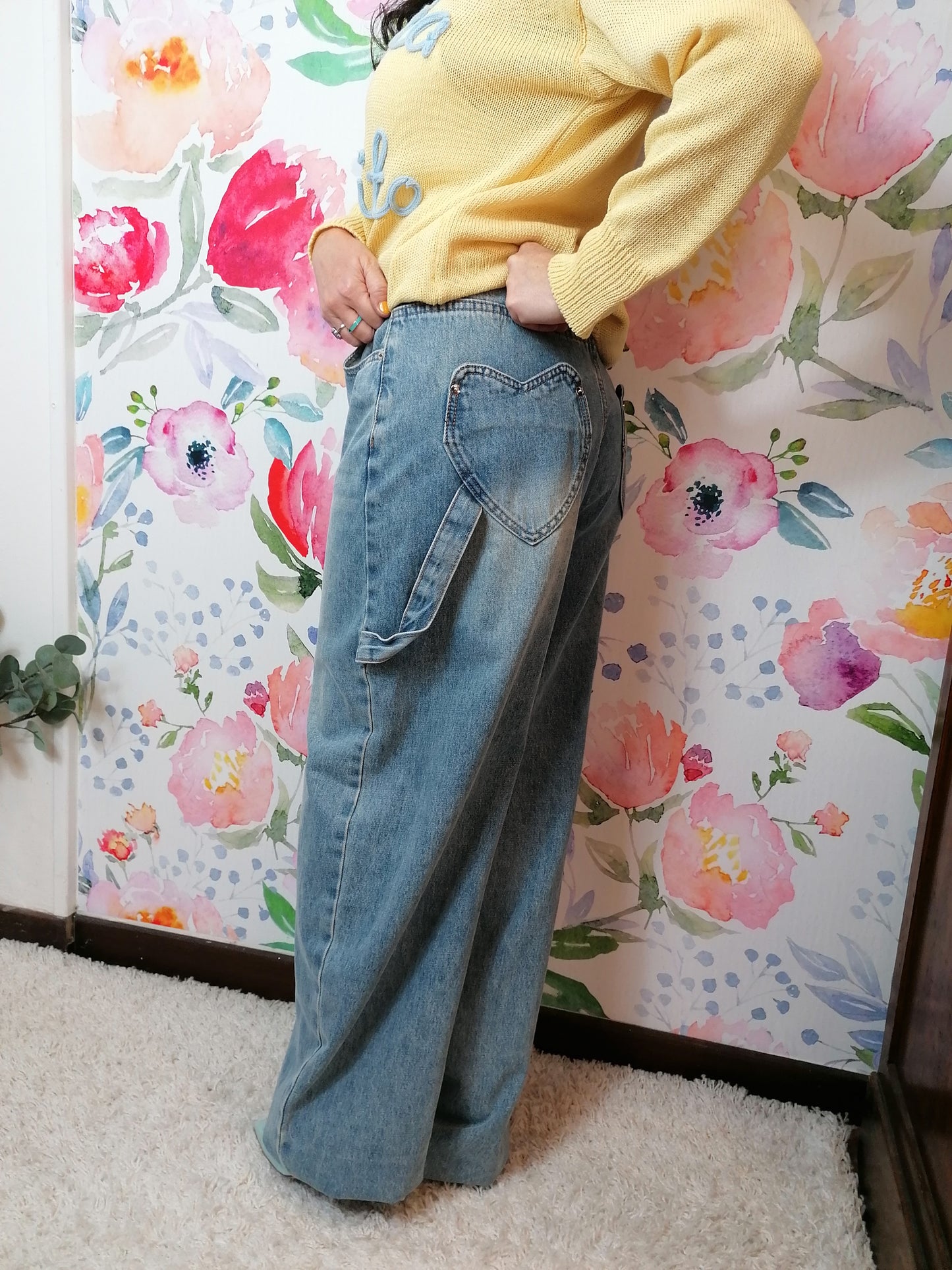 Jeans barrel con tasche a cuore