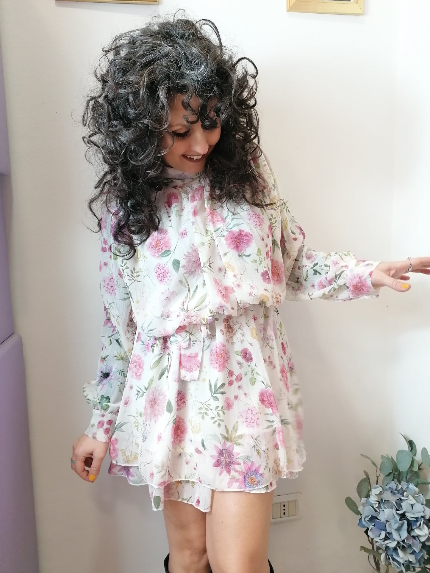 Abito floreale Dalia rosa