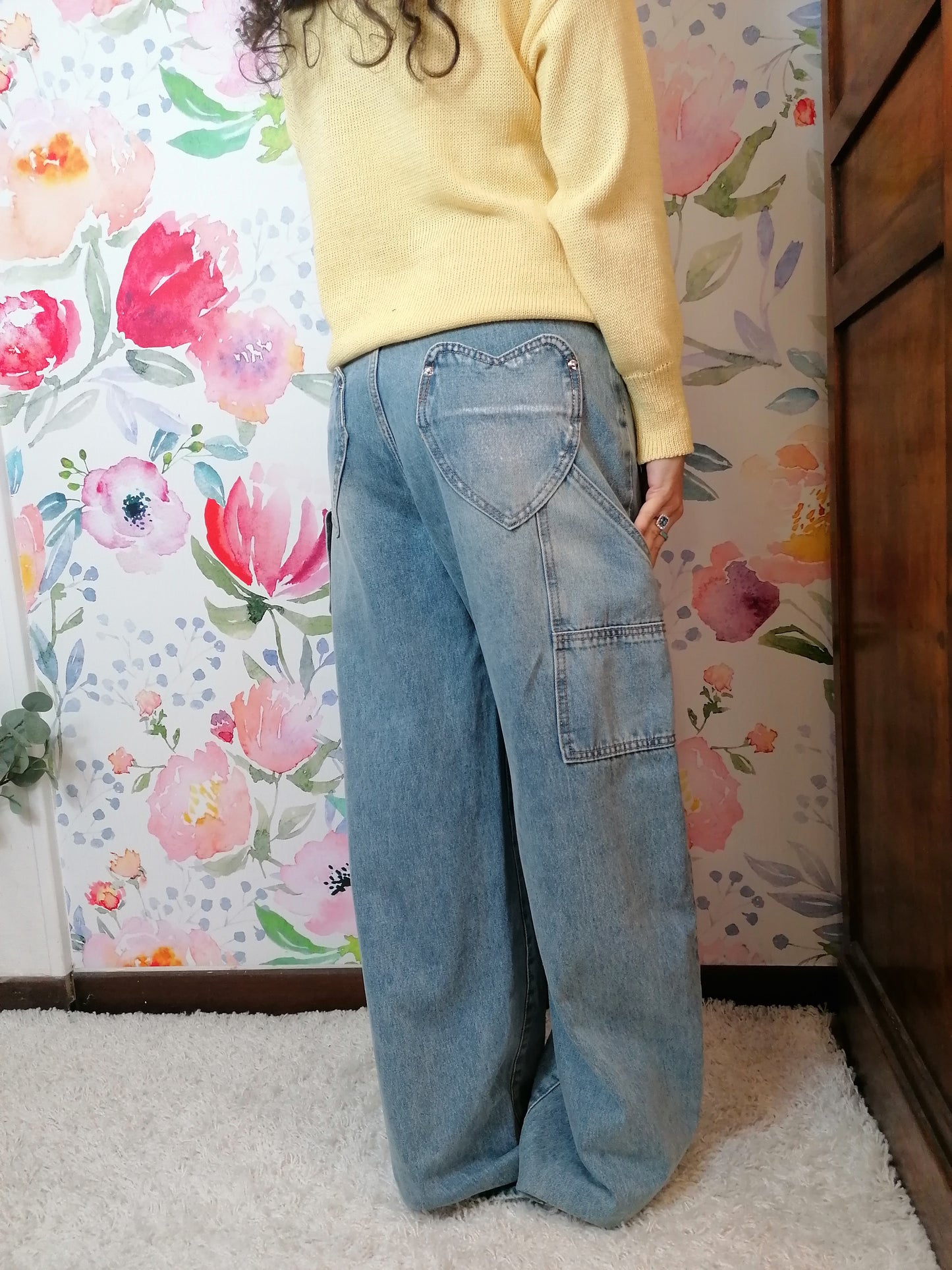 Jeans barrel con tasche a cuore