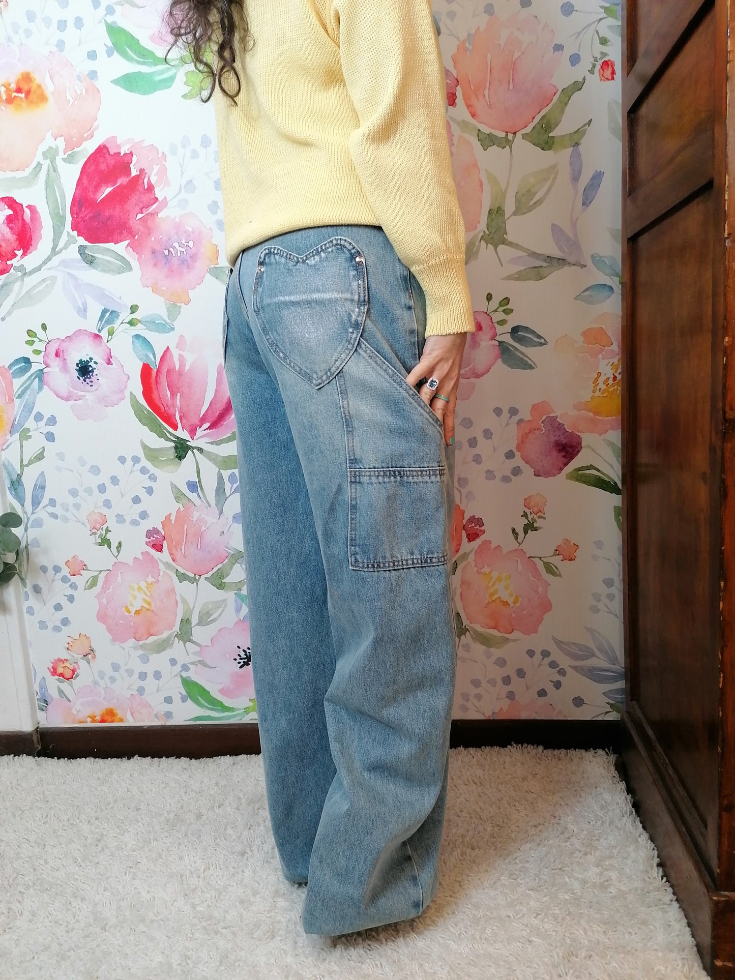 Jeans barrel con tasche a cuore