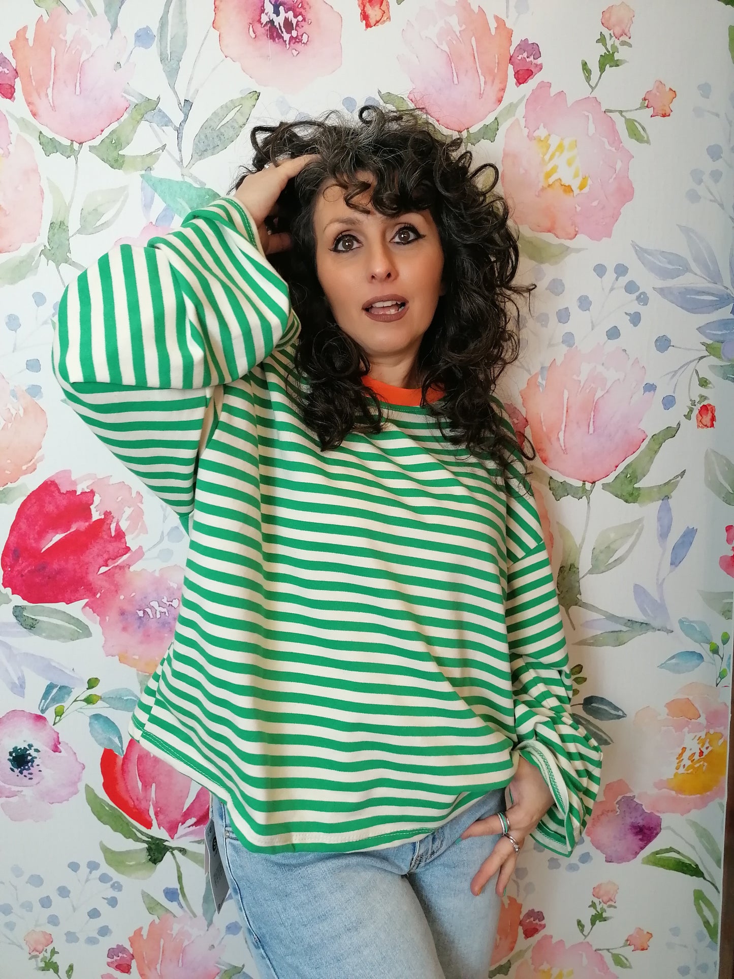 Maglia a righe manica ampia verde