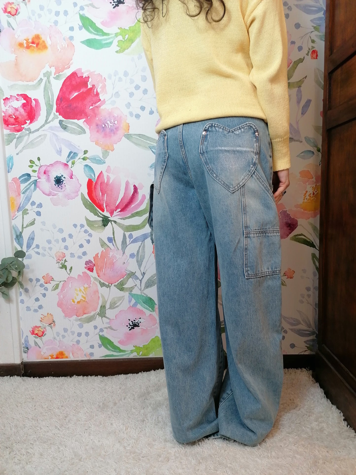 Jeans barrel con tasche a cuore