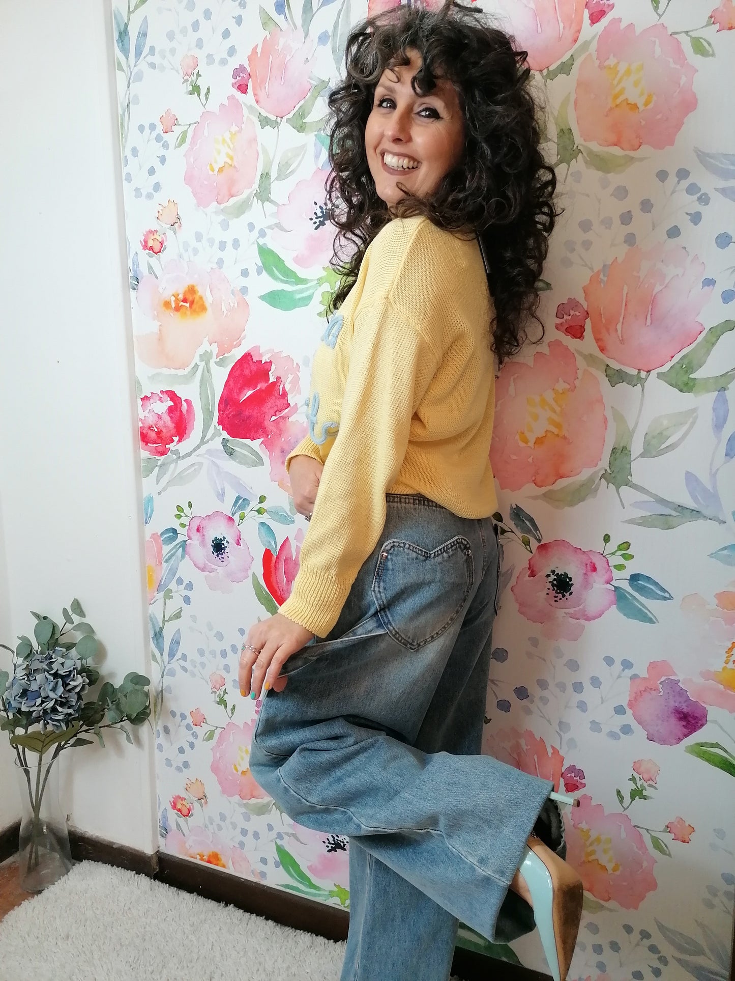Jeans barrel con tasche a cuore