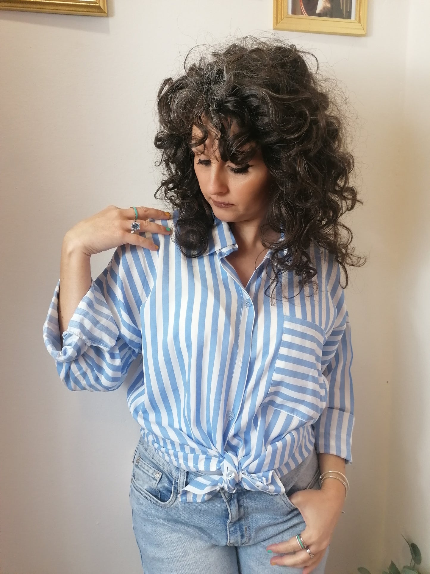 Camicia a righe celeste