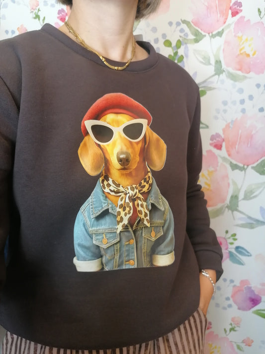 Felpa cagnolino fashion occhiali - felpata