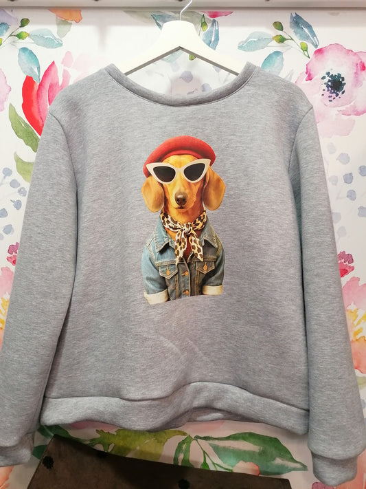 Felpa cagnolino fashion occhiali - felpata GRIGIA
